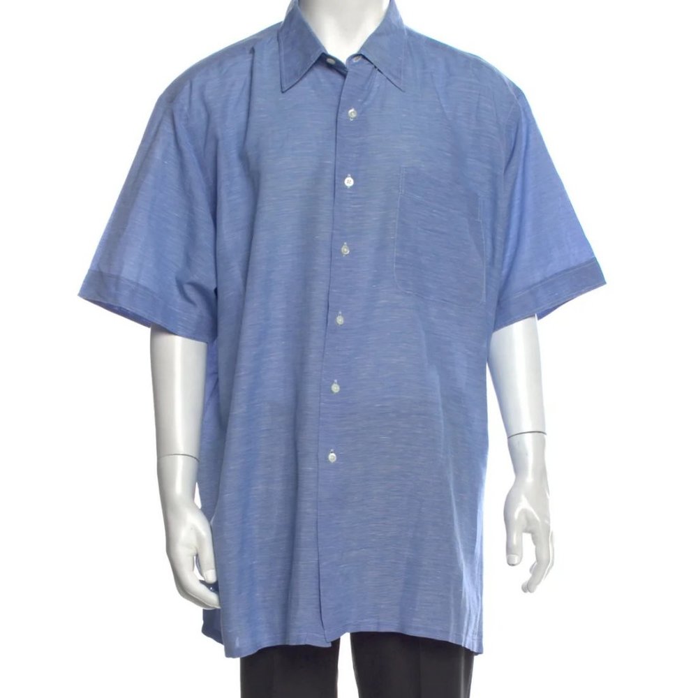 Maus & Hoffman Men’s XL Blue Short Sleeve Button Down Shirt Patch Pockets